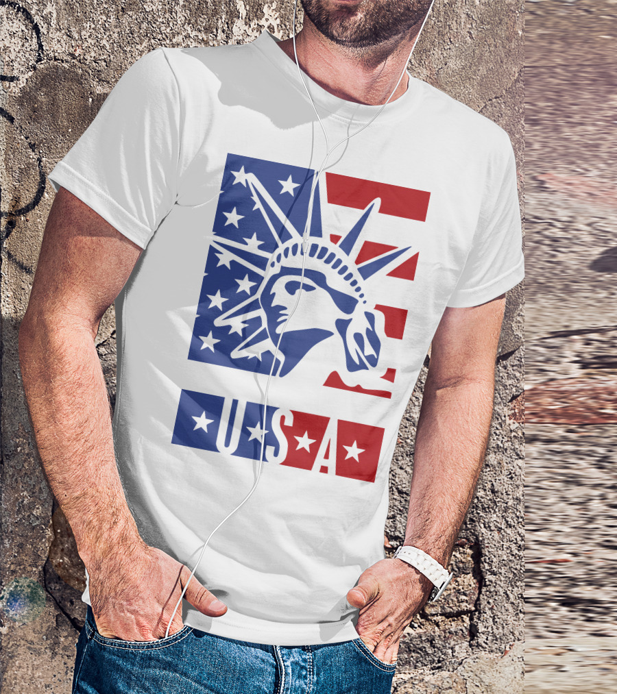 USA Statue Of Liberty American Flag Stars T-Shirt