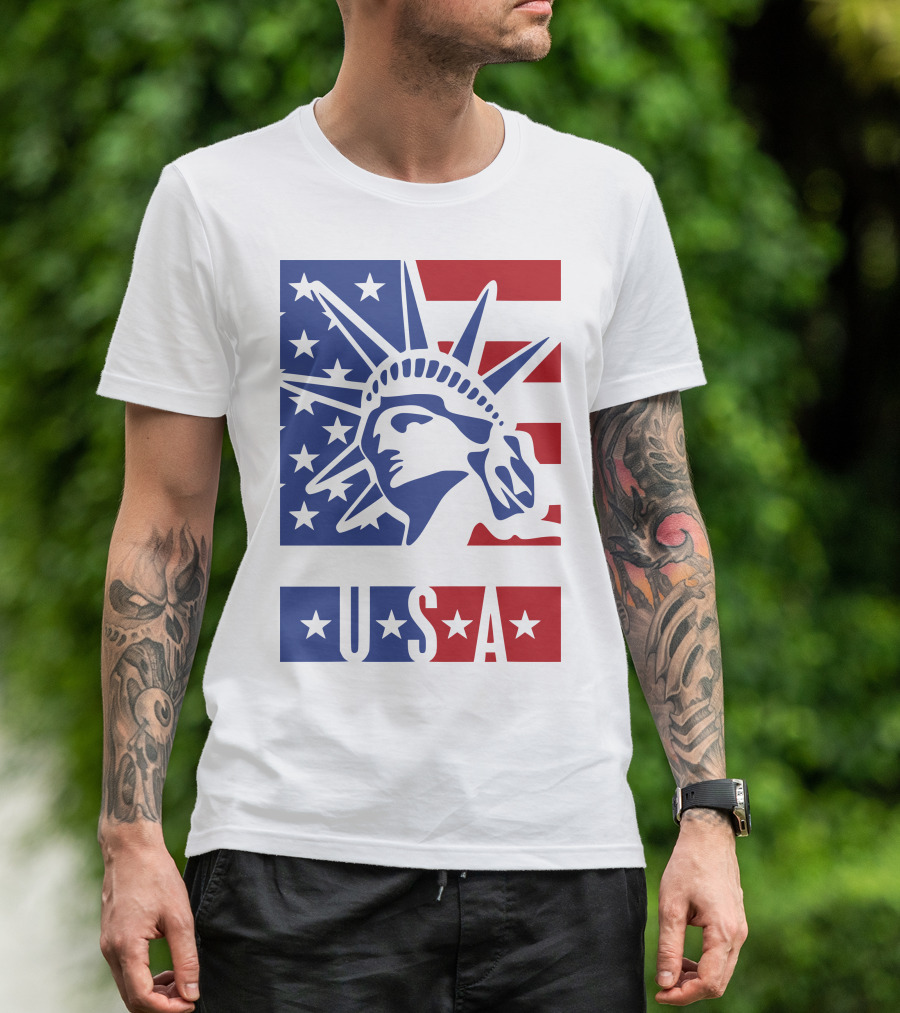 USA Statue Of Liberty American Flag Stars T-Shirt