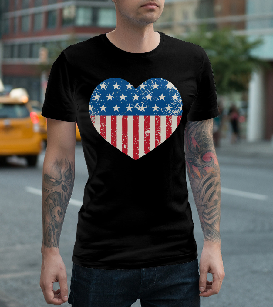 Heart Shape Usa Flag Stars And Stripes Vintage T-Shirt