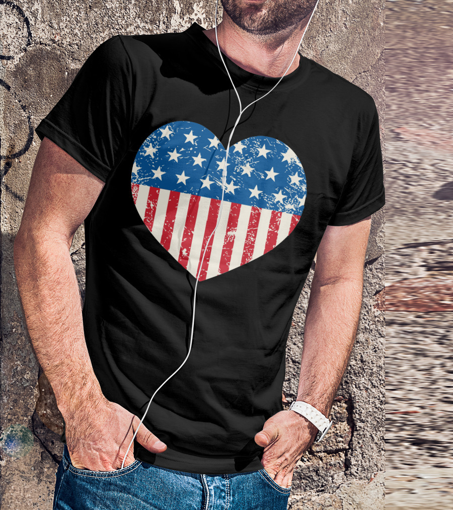Heart Shape Usa Flag Stars And Stripes Vintage T-Shirt