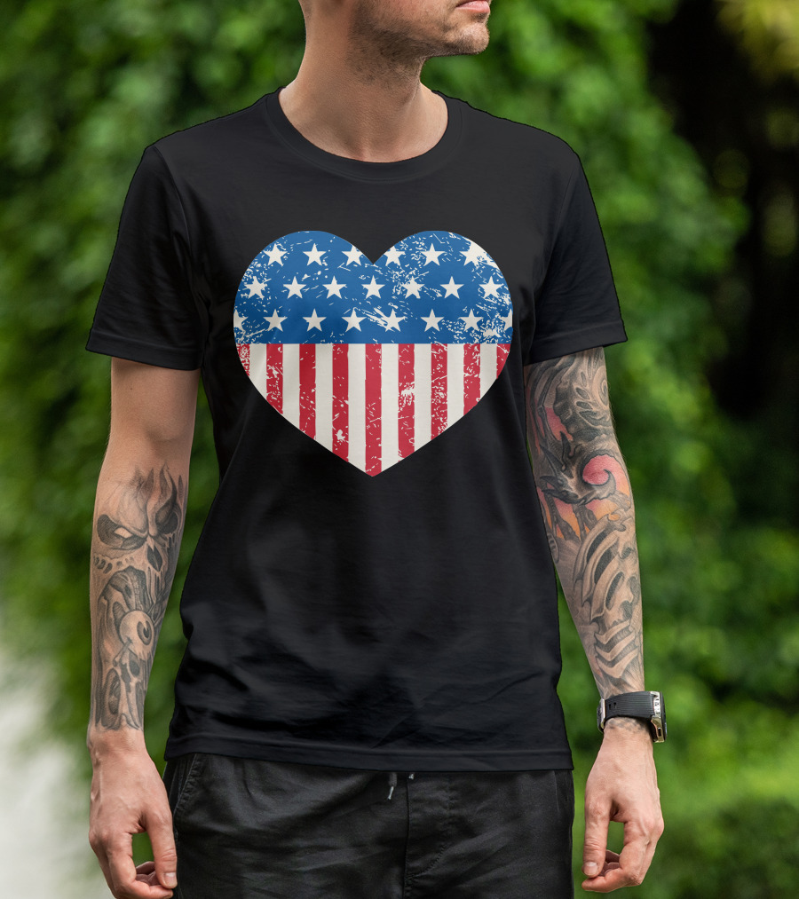 Heart Shape Usa Flag Stars And Stripes Vintage T-Shirt