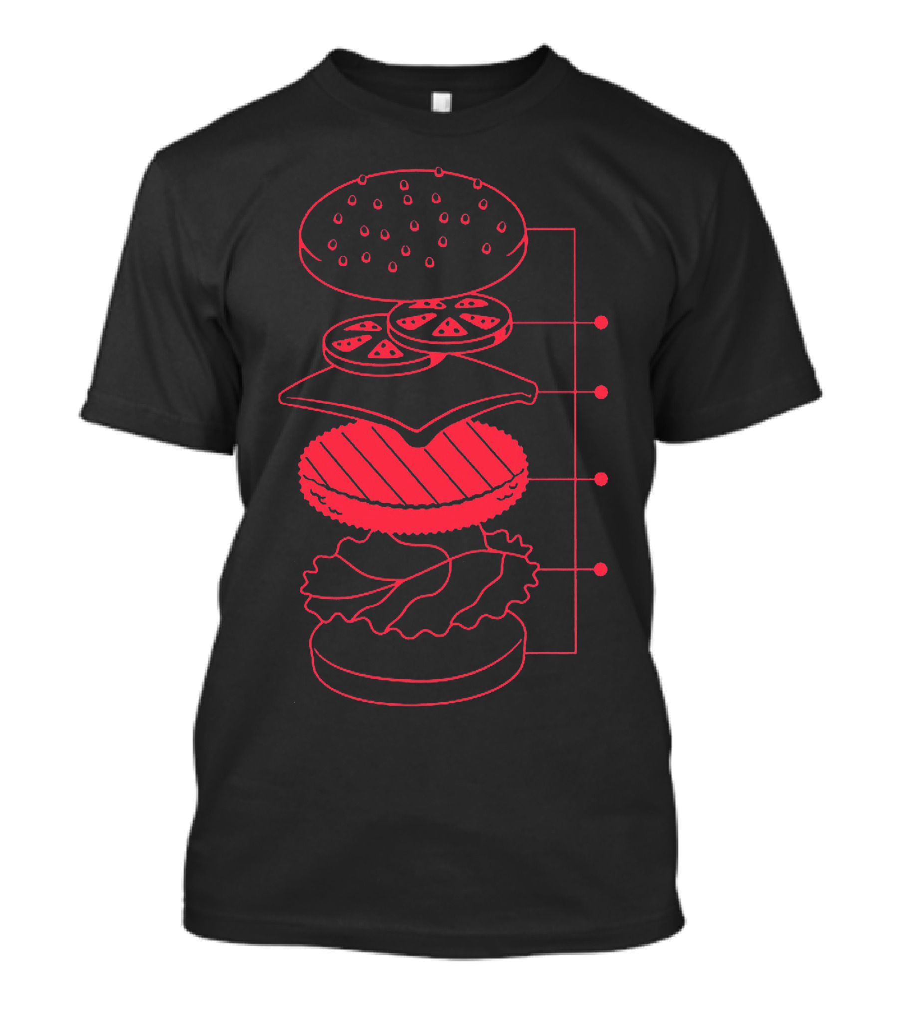 Cheeseburger Layers Diagram With Bun Lettuce Patty Cheese Tomato T-Shirt