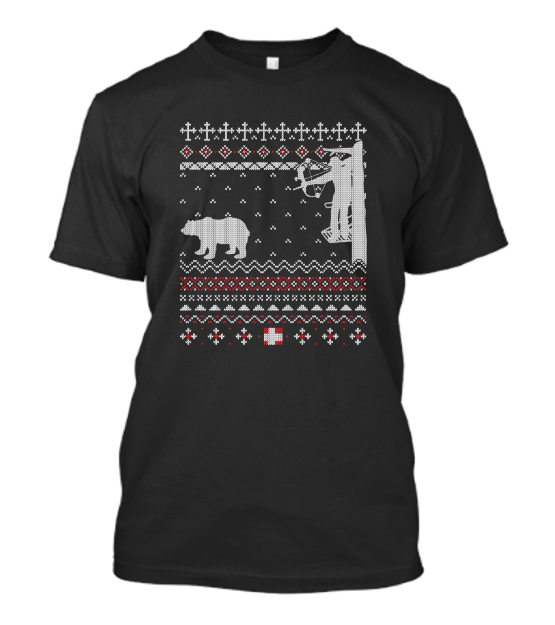 American Mountain Bison Buffalo Christmas Sweater Style Bear Ski Lift T-Shirt