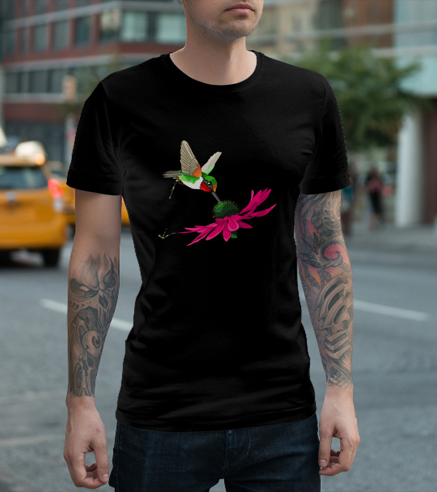 Be Positive Hummingbird And Pink Flower T-Shirt