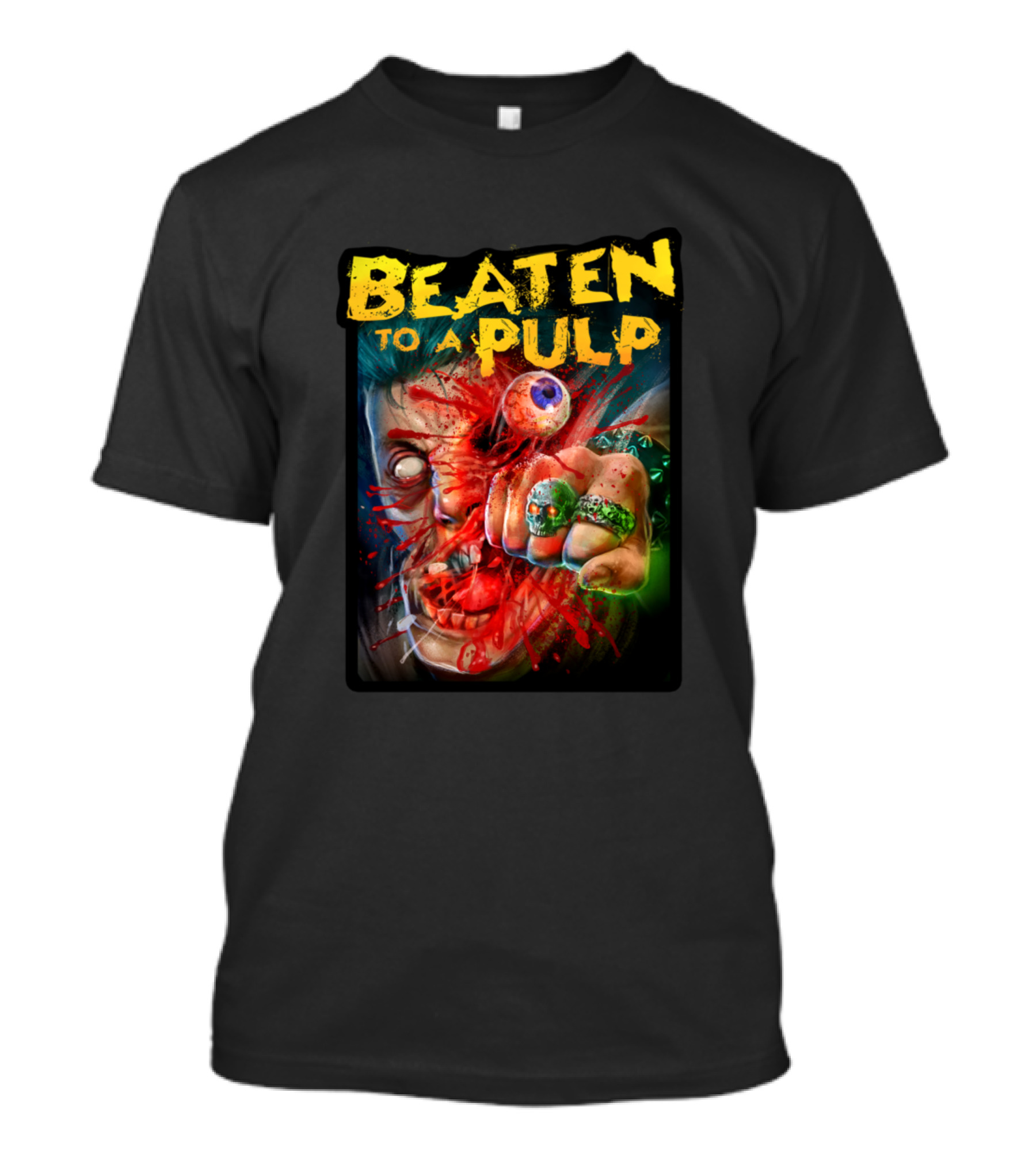 Beaten To A Pulp Violent Zombie Image With Bloody Eerie Rings And Eye T-Shirt