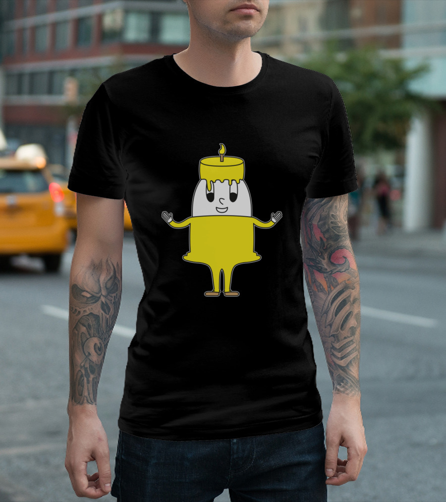 Candle Egg Smiling Character With Yellow Dripping Wax Hat T-Shirt