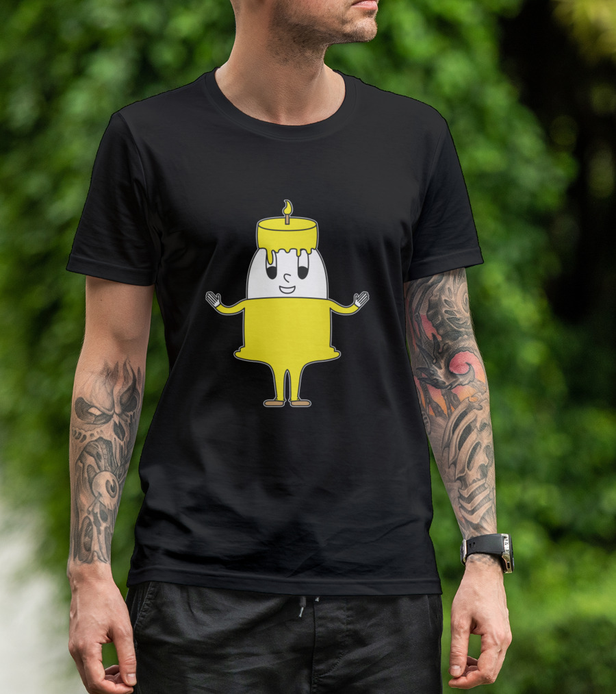 Candle Egg Smiling Character With Yellow Dripping Wax Hat T-Shirt