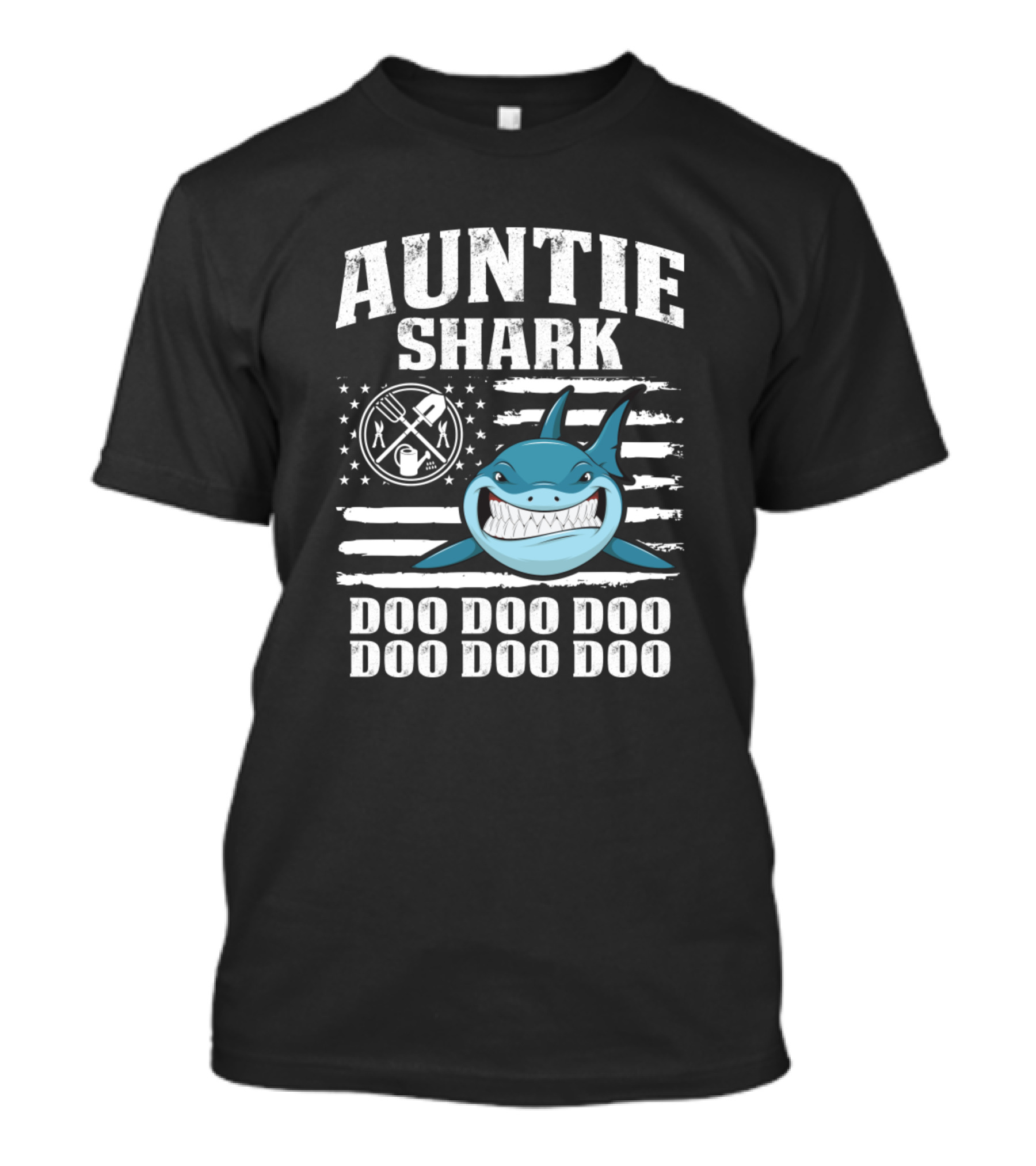 Auntie Shark Doo Doo Doo American Flag Farming Tools T-Shirt
