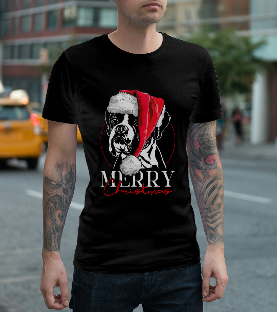 Merry Christmas Boxer Dog Santa Hat T-Shirt