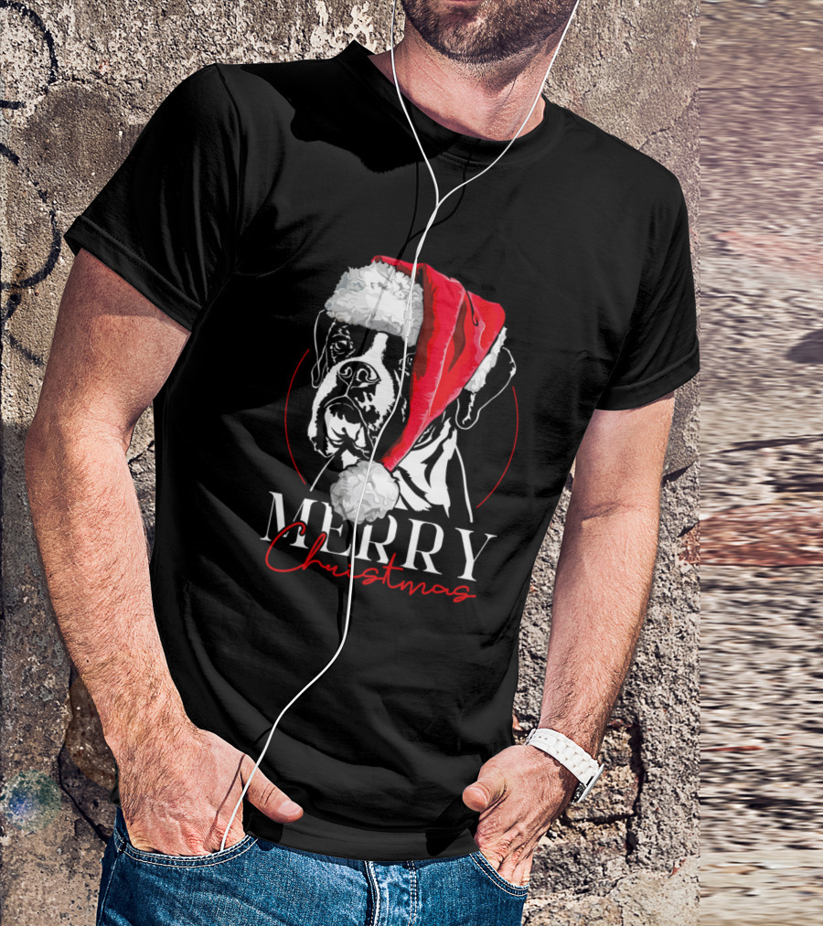 Merry Christmas Boxer Dog Santa Hat T-Shirt