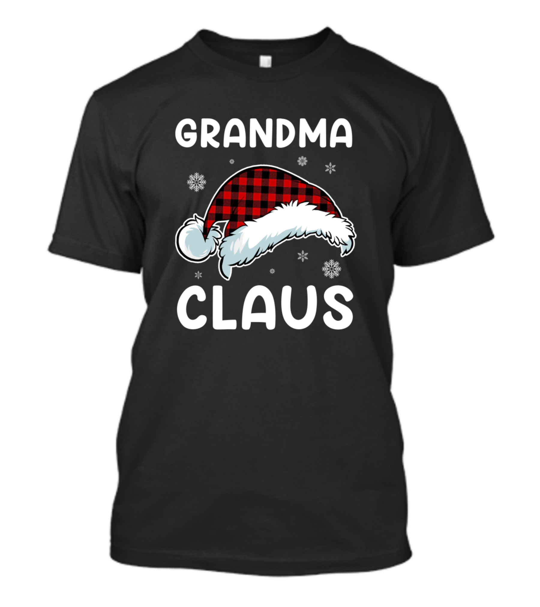 Grandma Claus Santa Hat Red Plaid Snowflakes Family T-Shirt