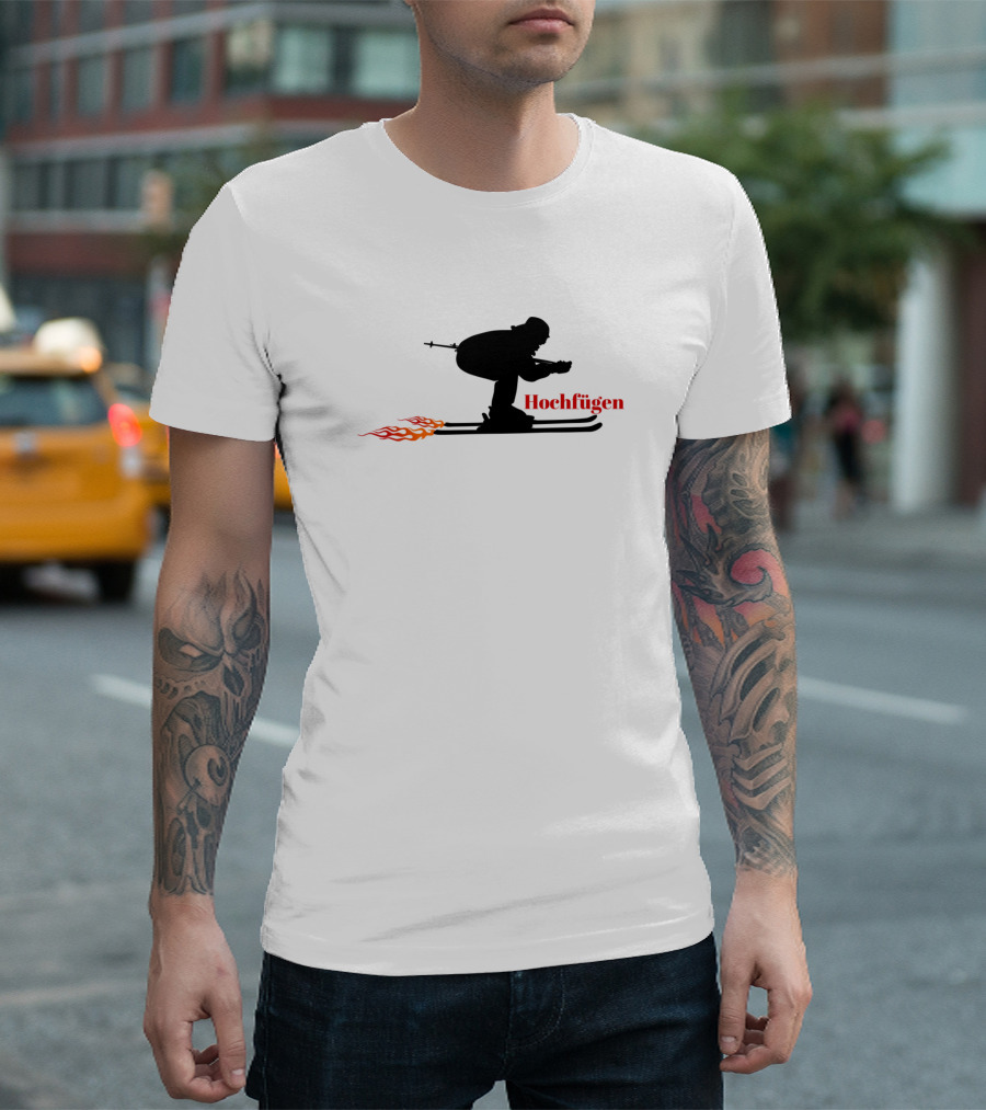 Hochfügen Austria Skiing Silhouette with Flames T-Shirt