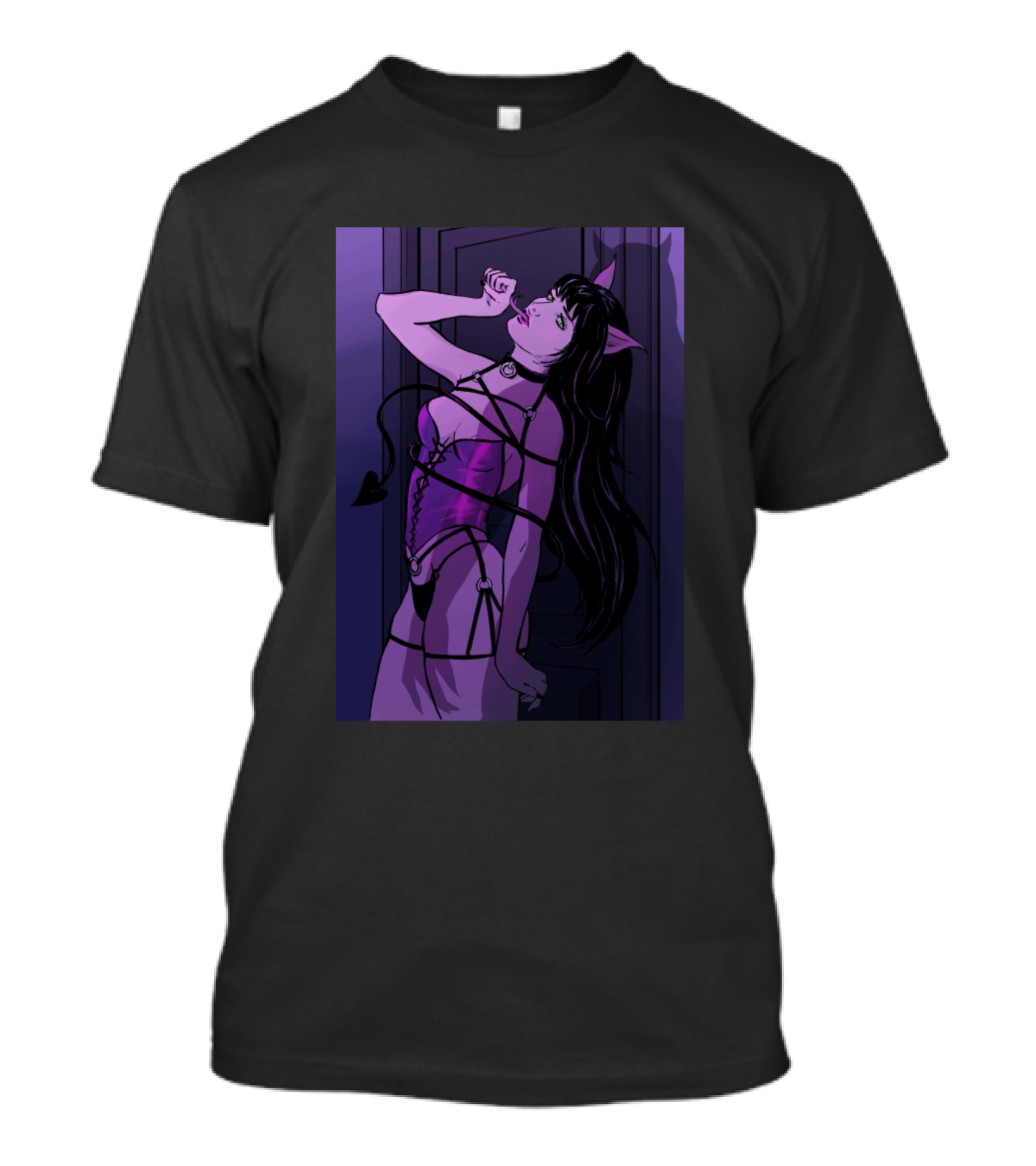 Meeeeoooow Catgirl With Devil Tail Ears And Corset In Dark Anime T-Shirt