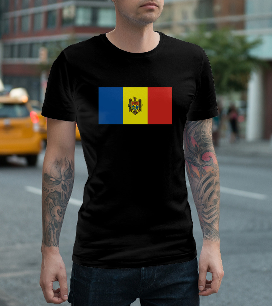 Moldova Flag Emblem Tri-Color Blue Yellow Red T-Shirt