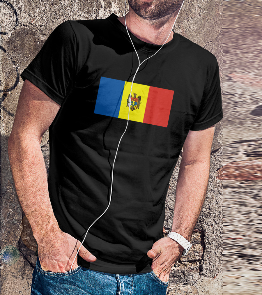 Moldova Flag Emblem Tri-Color Blue Yellow Red T-Shirt