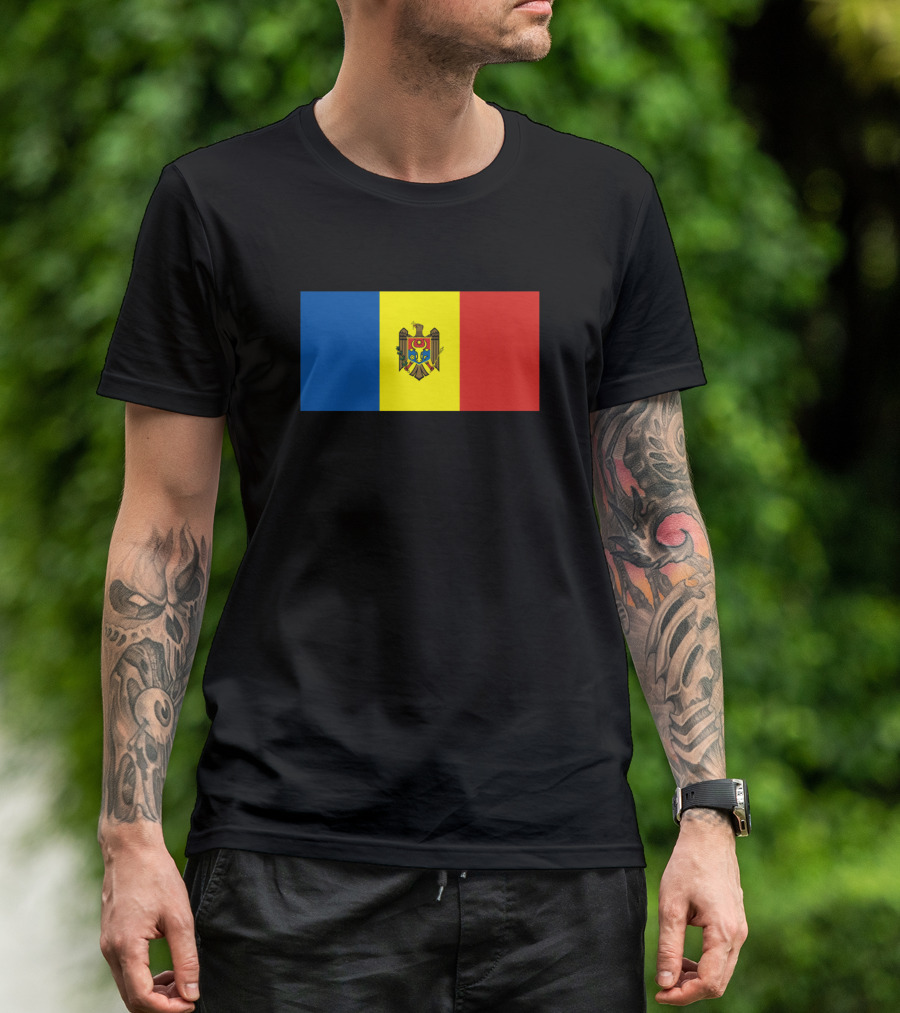 Moldova Flag Emblem Tri-Color Blue Yellow Red T-Shirt