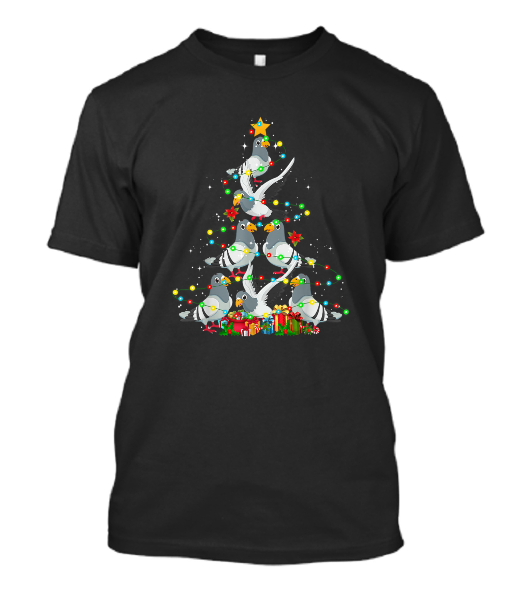 Pigeon Decorated Christmas Tree With Gifts And Lights T-Shirt