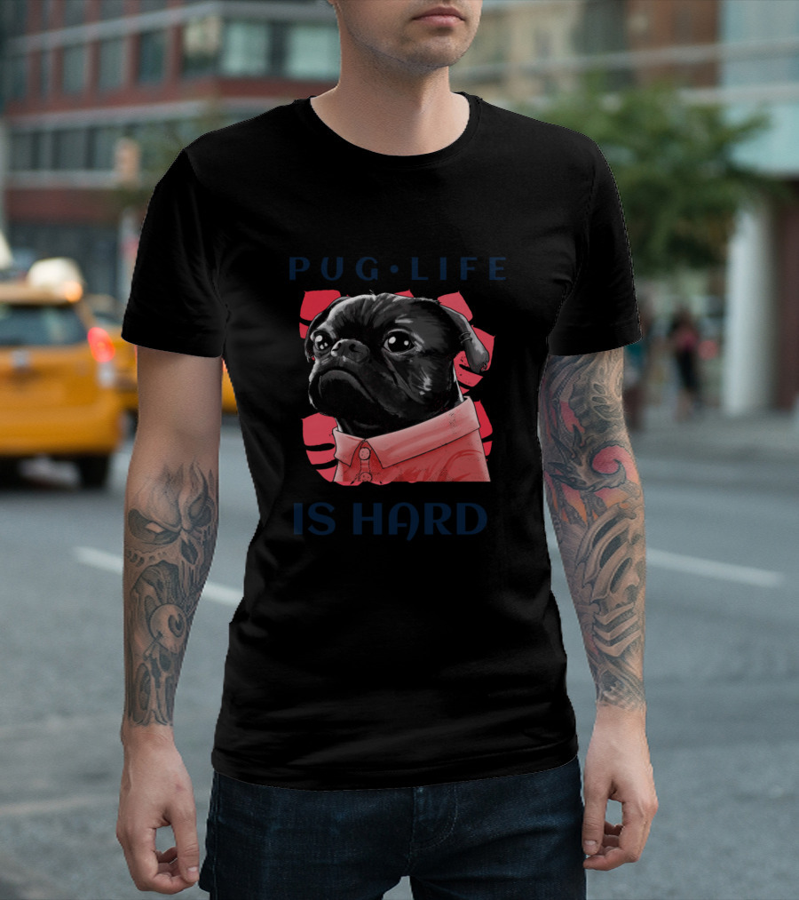 Pug Life Is Hard in Stylish Red Polo T-Shirt