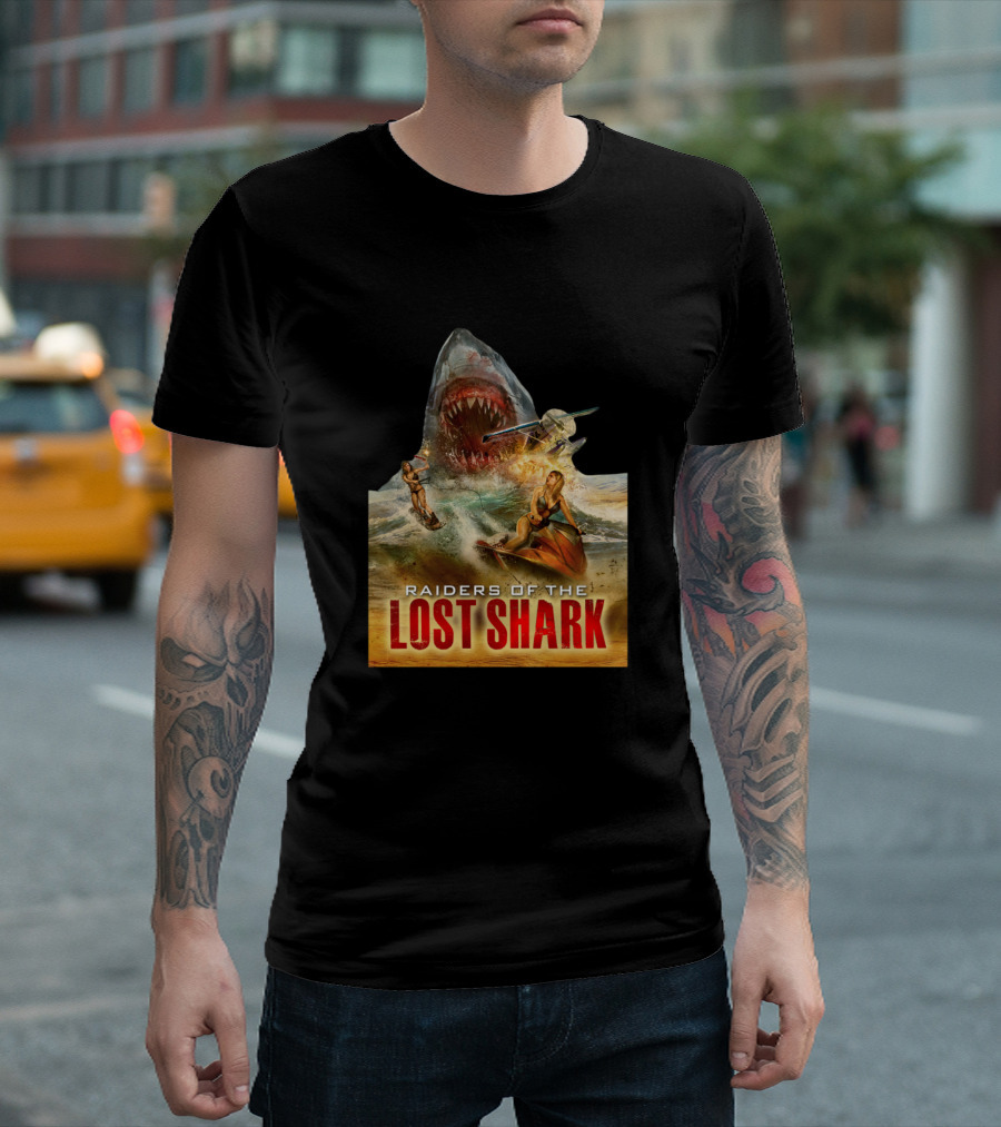 Raiders Of The Lost Shark Battle Scene With Jet Ski And Shark Attack T-Shirt