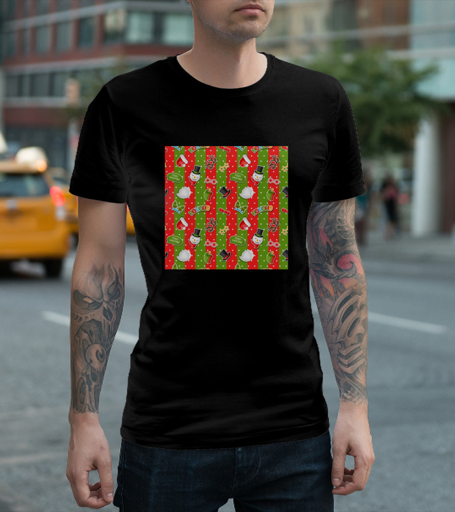 Christmas Candy Canes Ho Ho Ho Snowman Deer Santa Hat T-Shirt