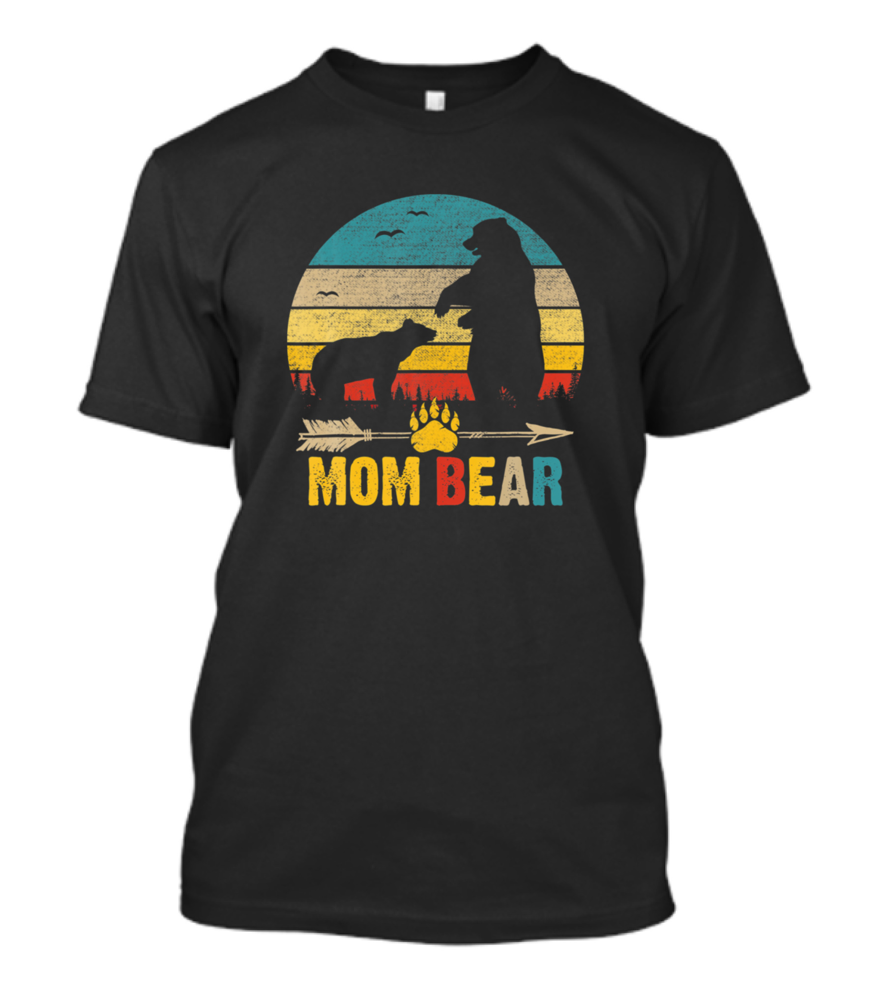 Retro Mom Bear Family Matching Cute Bear Paw Arrow T-Shirt