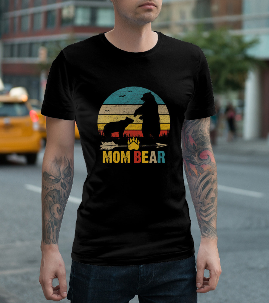 Retro Mom Bear Family Matching Cute Bear Paw Arrow T-Shirt