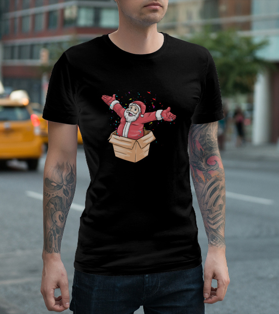 Santa Claus Popping Out of Festive Box T-Shirt