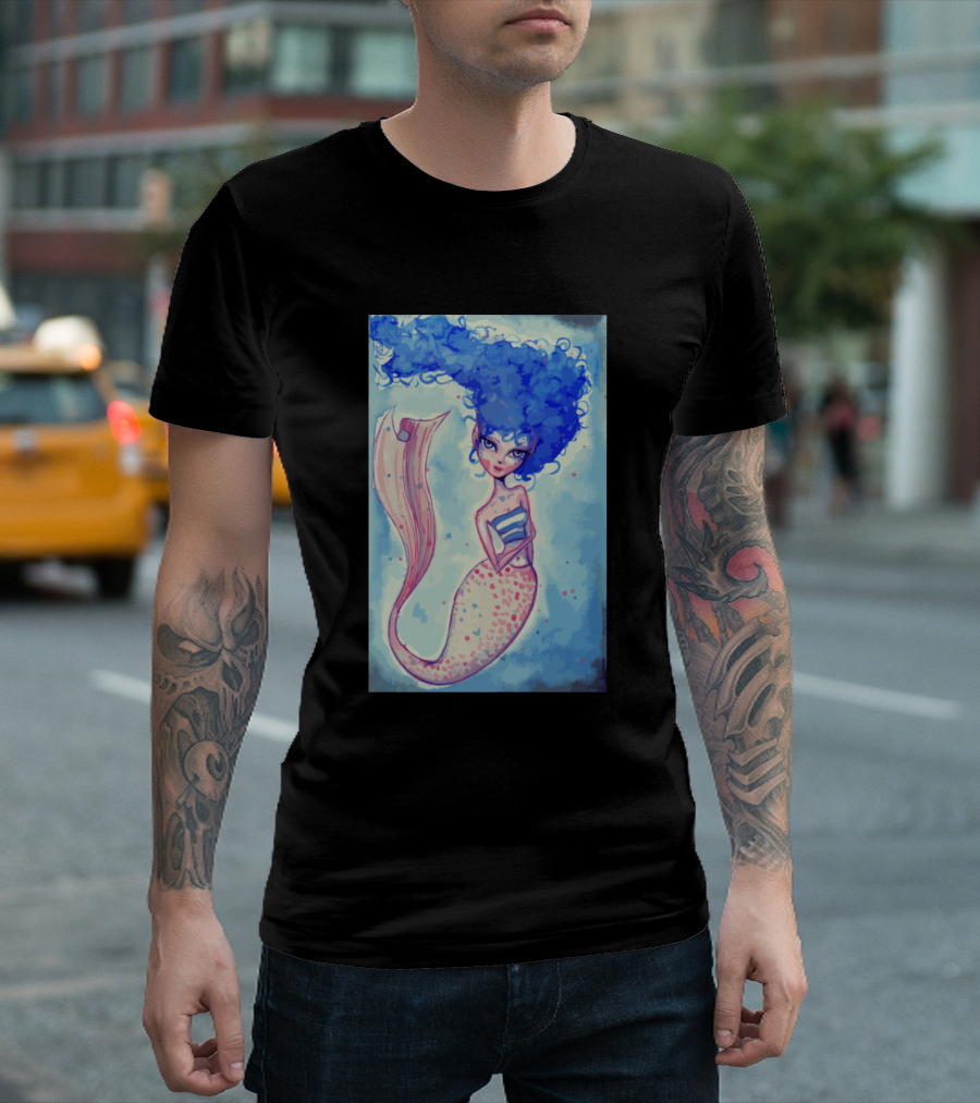 Shes a Shy Mermaid with Blue Hair and Spotted Tail T-Shirt