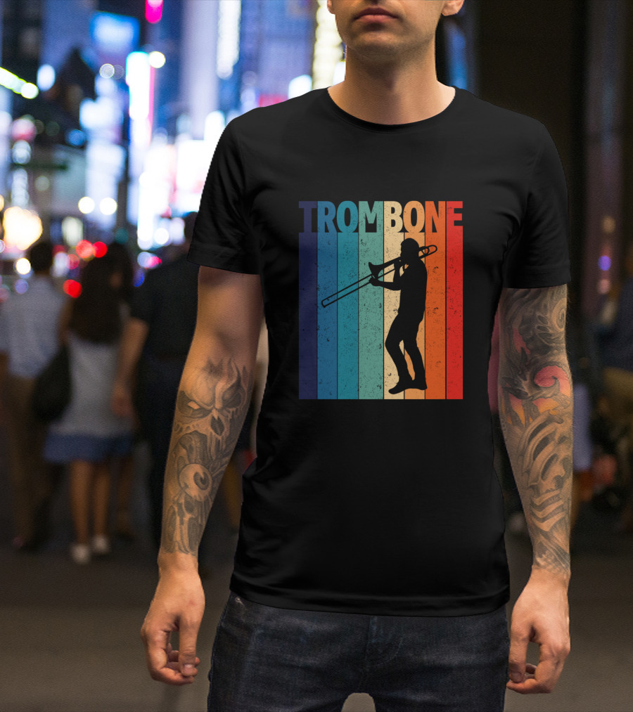 Trombone Retro Silhouette Musician Stripes T-Shirt