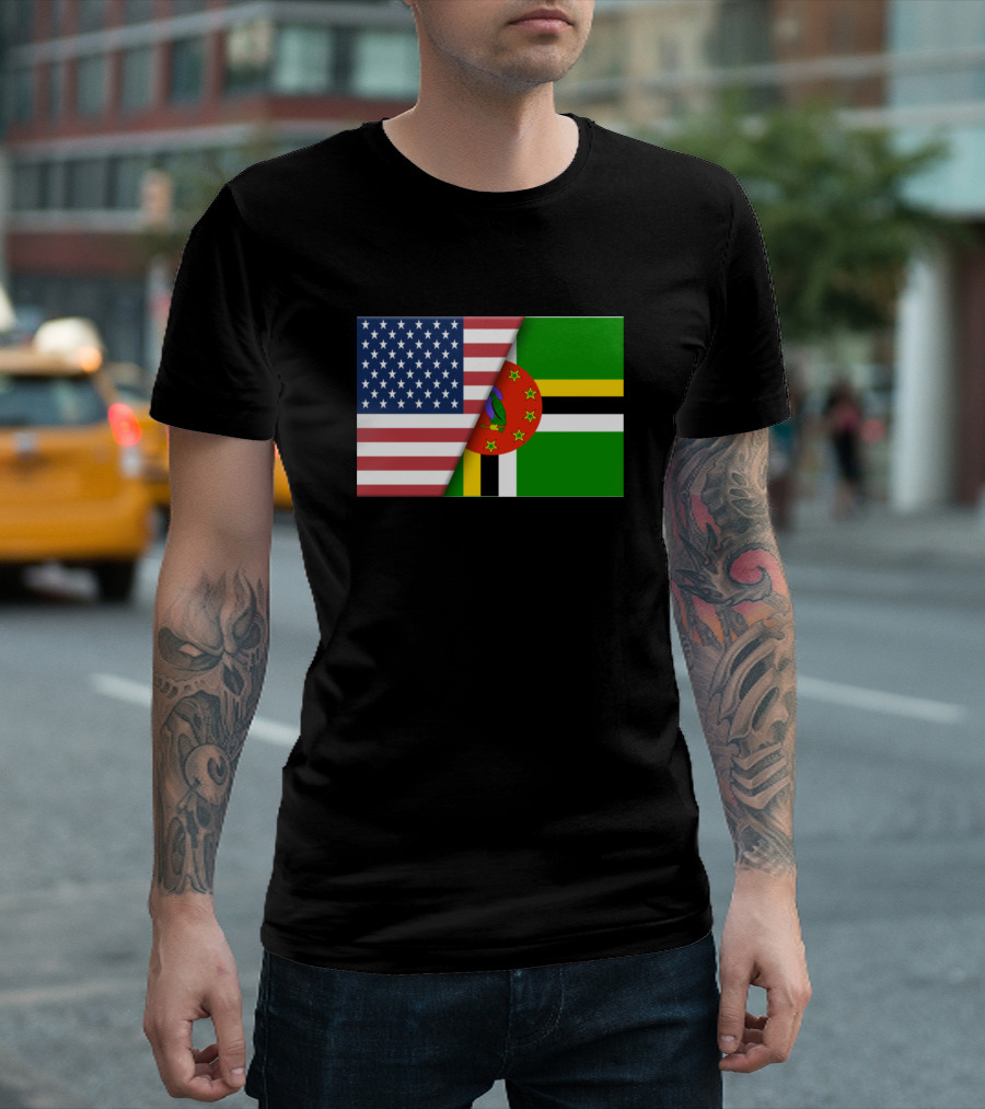 USA Flag Dominica Ancestry Immigrant Homeland Pride T-Shirt