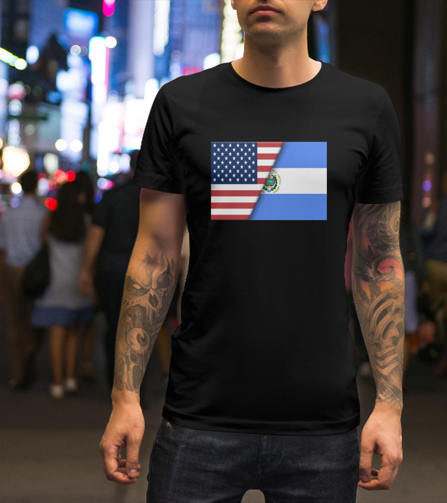 Usa Flag El Salvador Salvadorian Flag Immigrant Fusion T-Shirt
