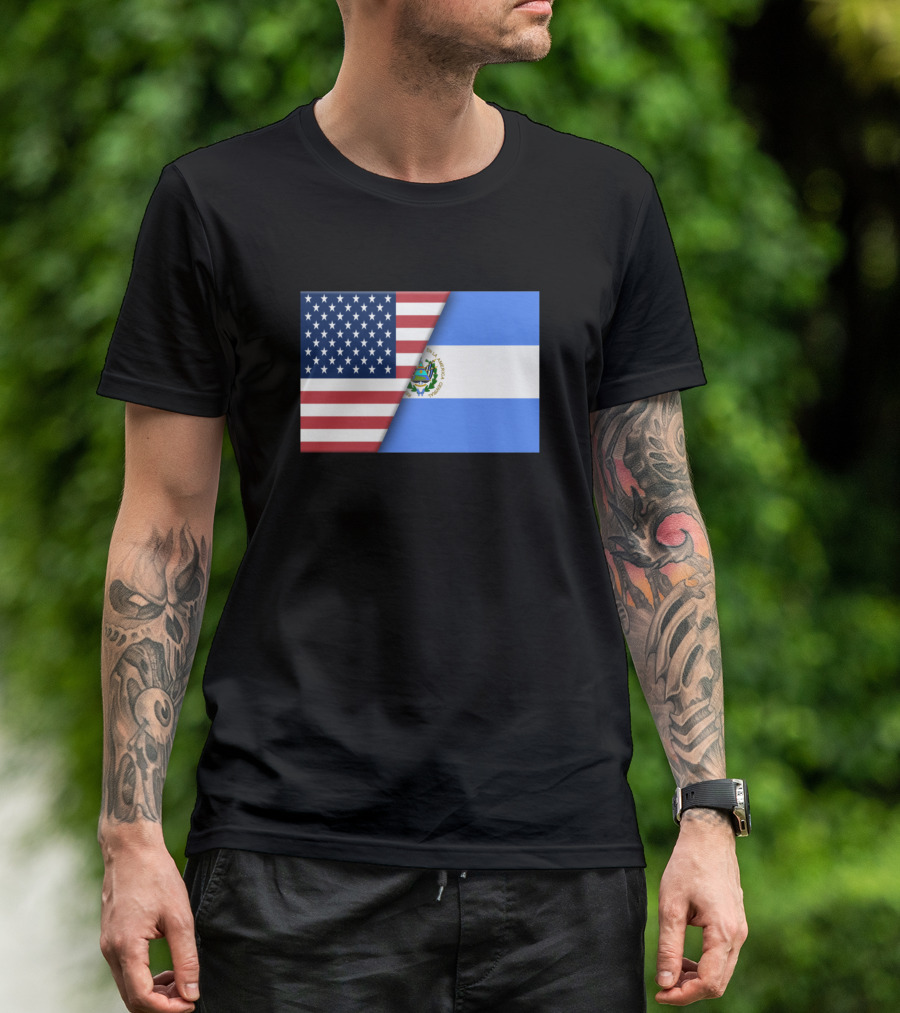 Usa Flag El Salvador Salvadorian Flag Immigrant Fusion T-Shirt