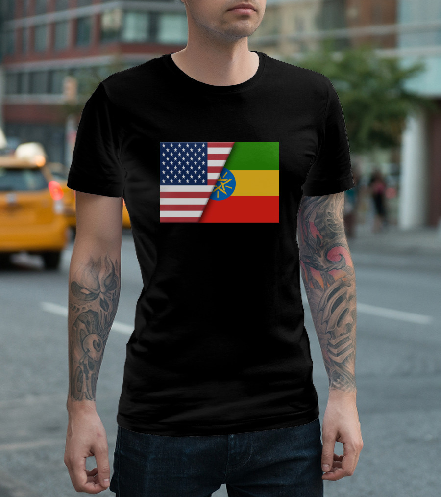 USA Flag Ethiopia Ethiopian Flag Immigrant Ancestry Icons T-Shirt