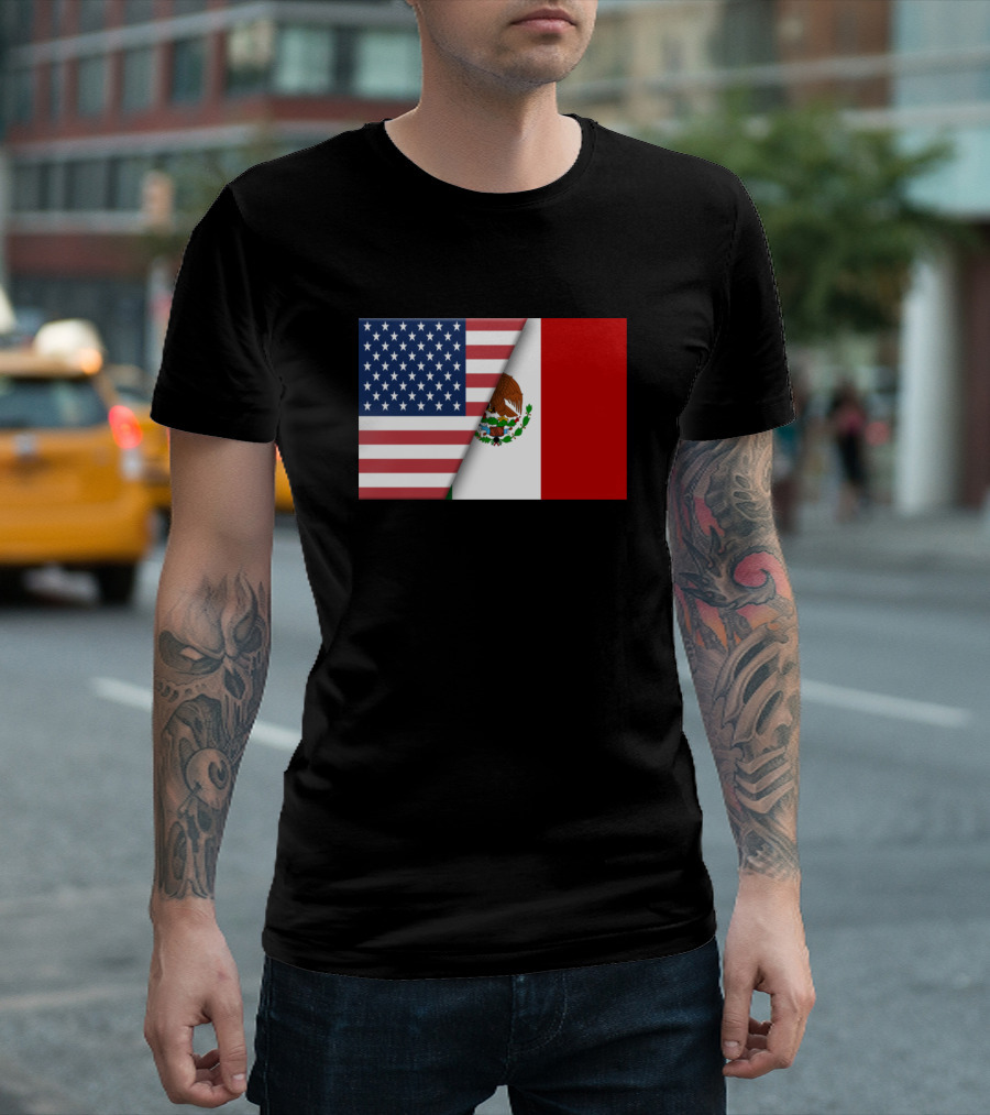 Usa Flag Mexico Mexican Flag Immigrant Ancestry Dual Heritage Pride T-Shirt