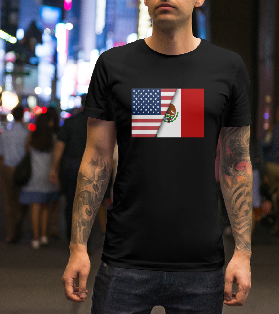 Usa Flag Mexico Mexican Flag Immigrant Ancestry Dual Heritage Pride T-Shirt