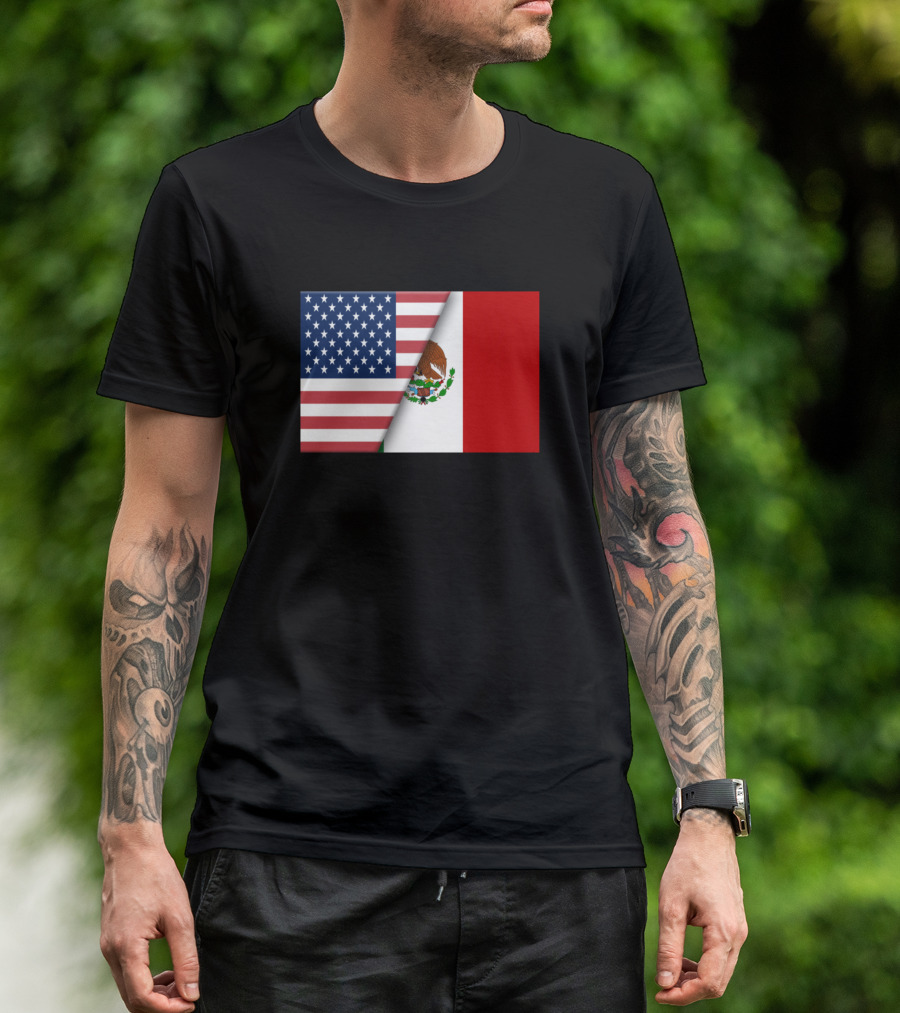 Usa Flag Mexico Mexican Flag Immigrant Ancestry Dual Heritage Pride T-Shirt