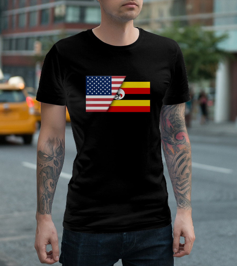 USA Flag Uganda Ugandan Flag Immigrant Ancestry Dual Heritage T-Shirt