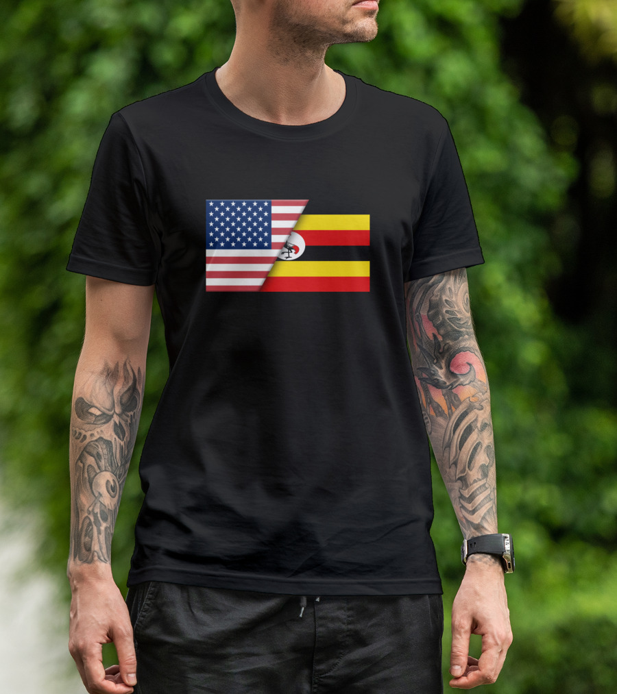 USA Flag Uganda Ugandan Flag Immigrant Ancestry Dual Heritage T-Shirt