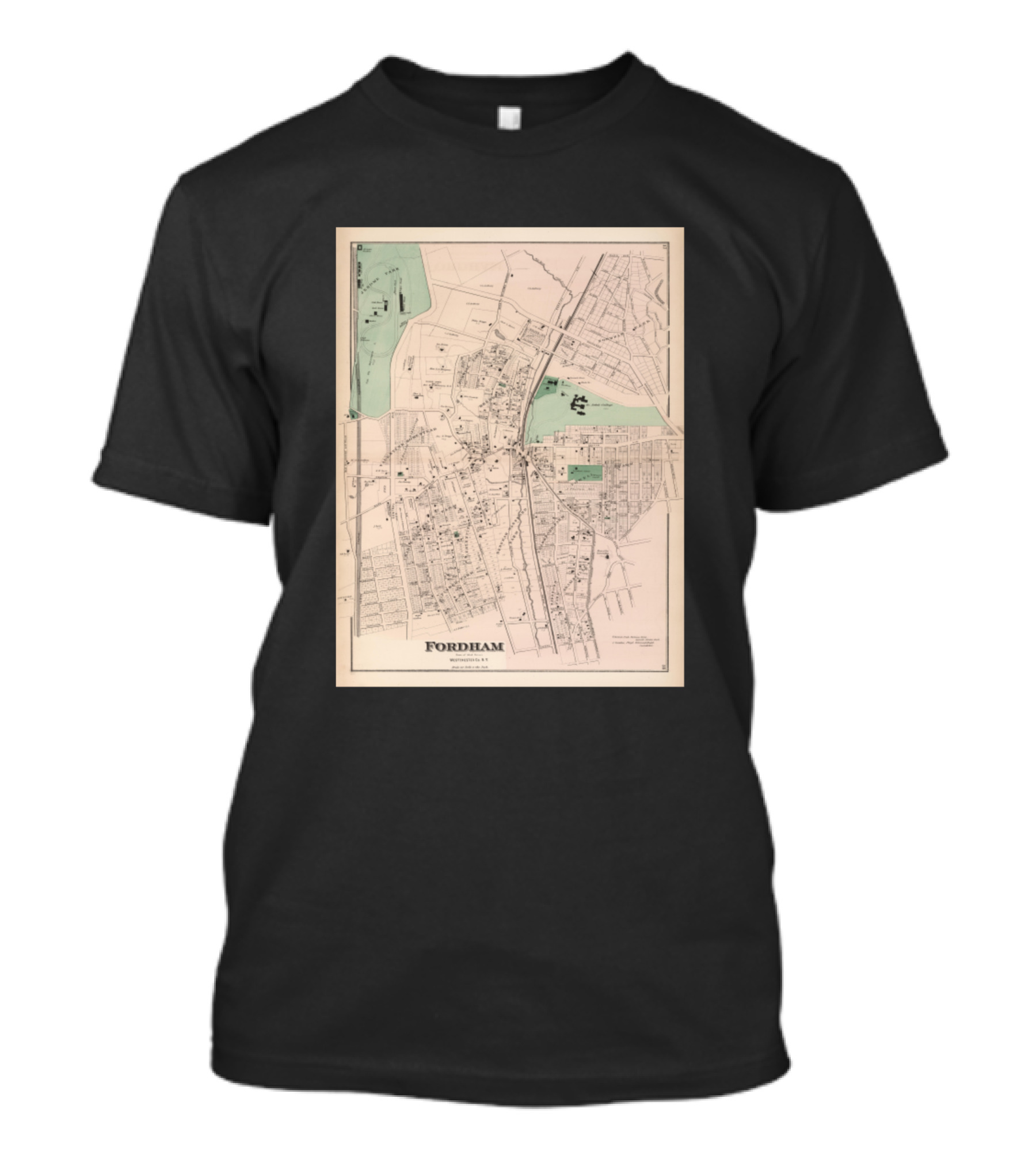 Vintage 1872 Fordham New York Historical Map T-Shirt