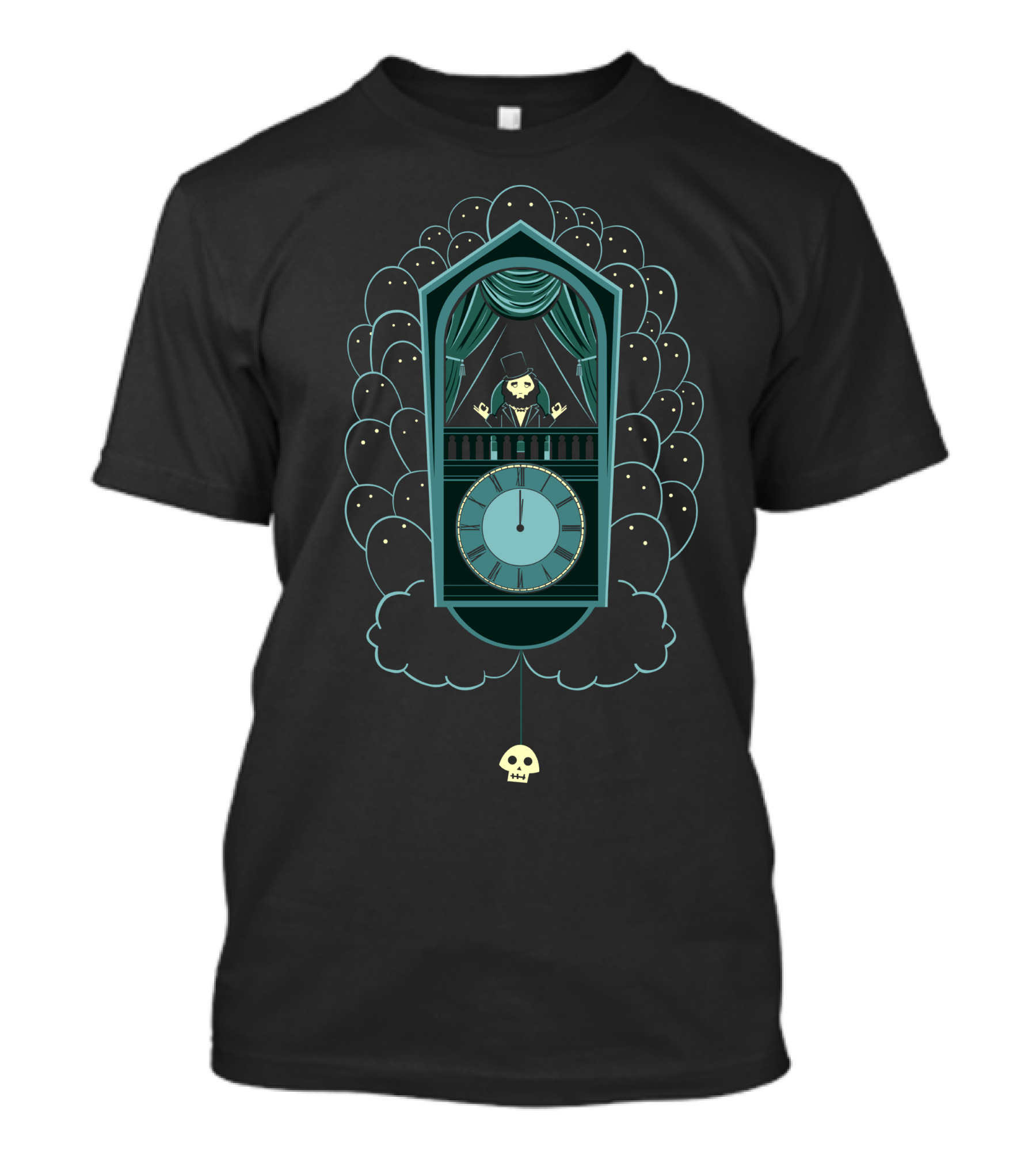 Abe Ghosts Haunted Cuckoo Clock With Skeleton And Skull Pendulum T-Shirt