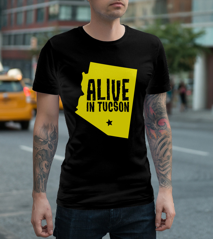 Alive In Tucson Arizona Map Outline with Star T-Shirt