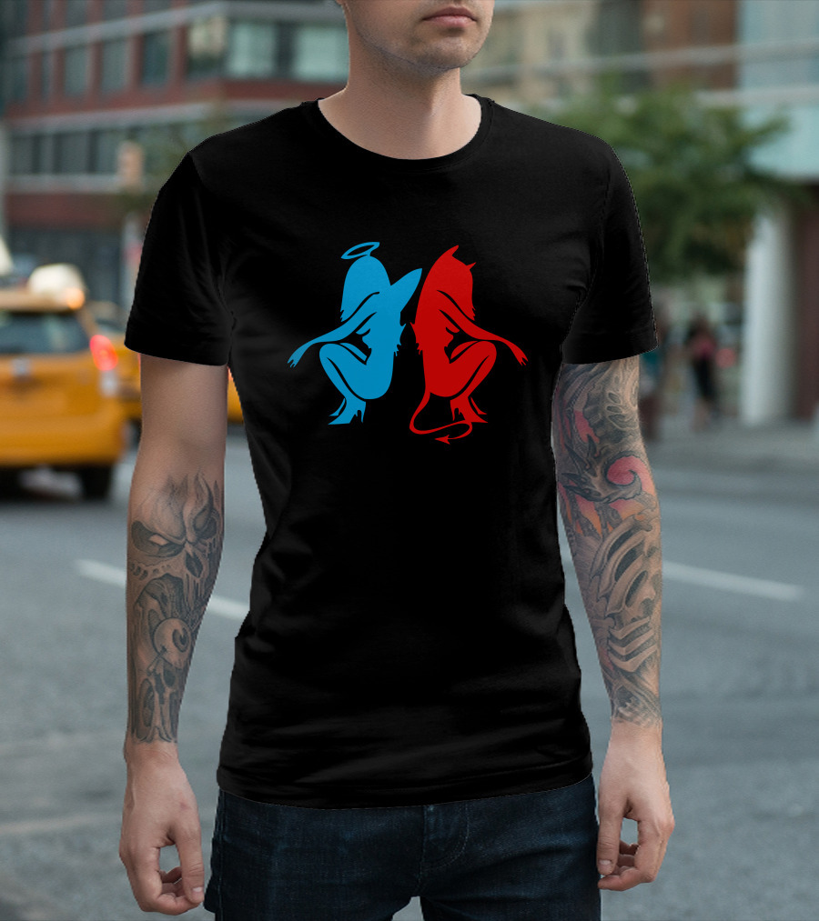 Angel and Demon Girl Contrast Halo and Horns Duo T-Shirt
