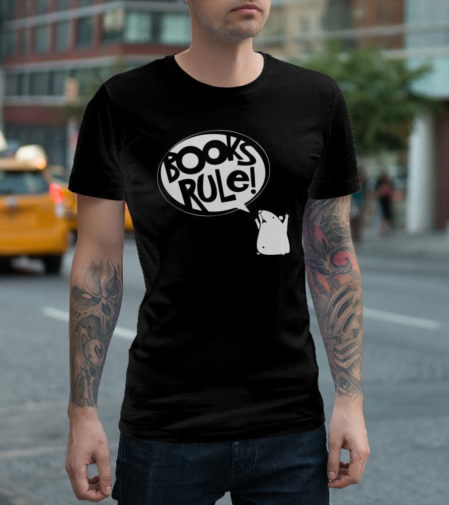 BOOKS RULE Enthusiastic Mouse Speech Bubble T-Shirt