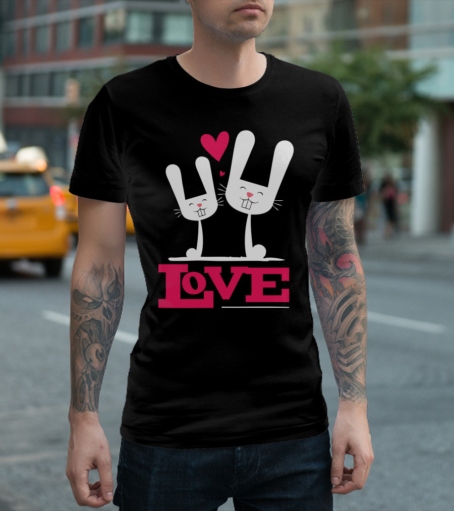 Love Bunnies With Hearts And Smiling Faces T-Shirt