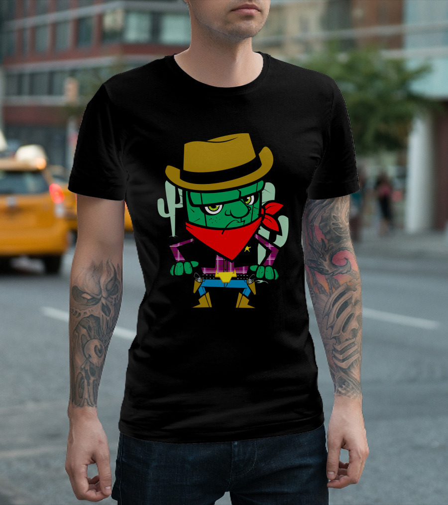Cactus Cowboy Green Cactus with Hat and Red Bandana T-Shirt