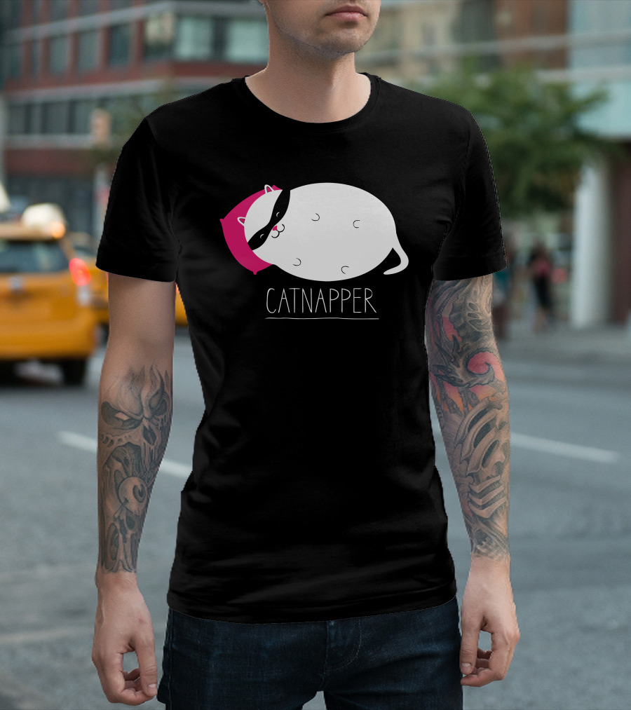 Catnapper Sleeping Cat with Pink Pillow T-Shirt