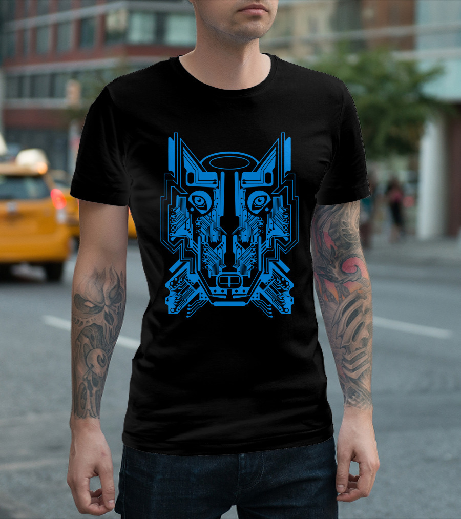 Circuit Wolf Cyber Tech Blue Face T-Shirt
