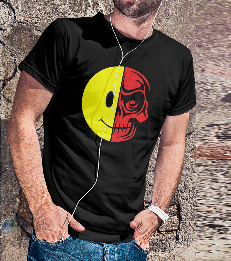 Cru Skull Half Smiley Half Skull Face T-Shirt