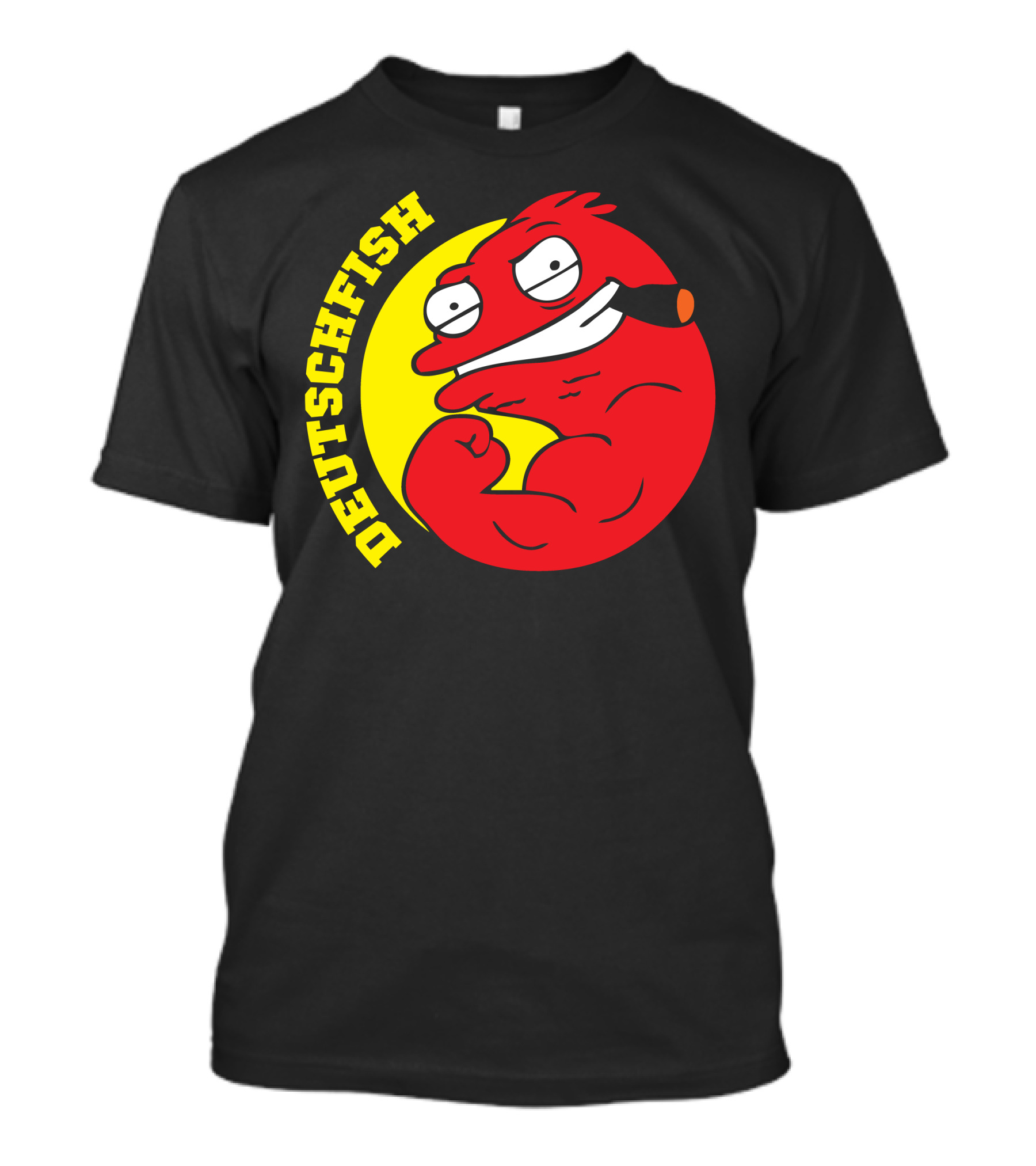 DEUTSCHFISH Cartoon Red Character With Pipe In Yellow Circle T-Shirt