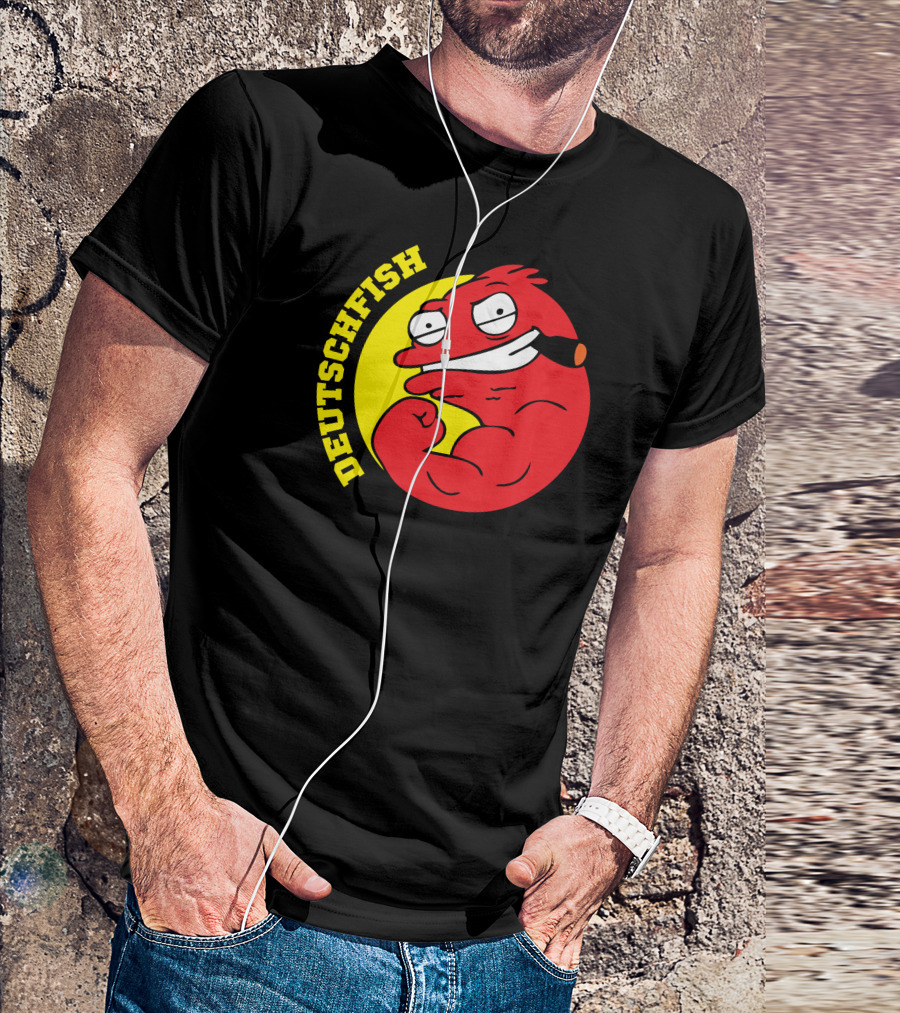 DEUTSCHFISH Cartoon Red Character With Pipe In Yellow Circle T-Shirt